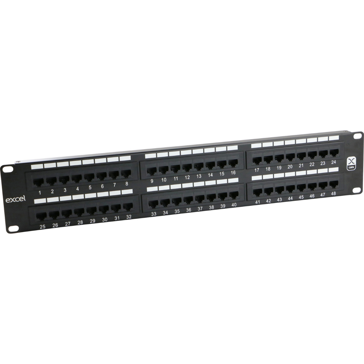 Excel Cat6 48 Port Unscreened Patch Panel 2U LSA Punch Down Cable Management Black