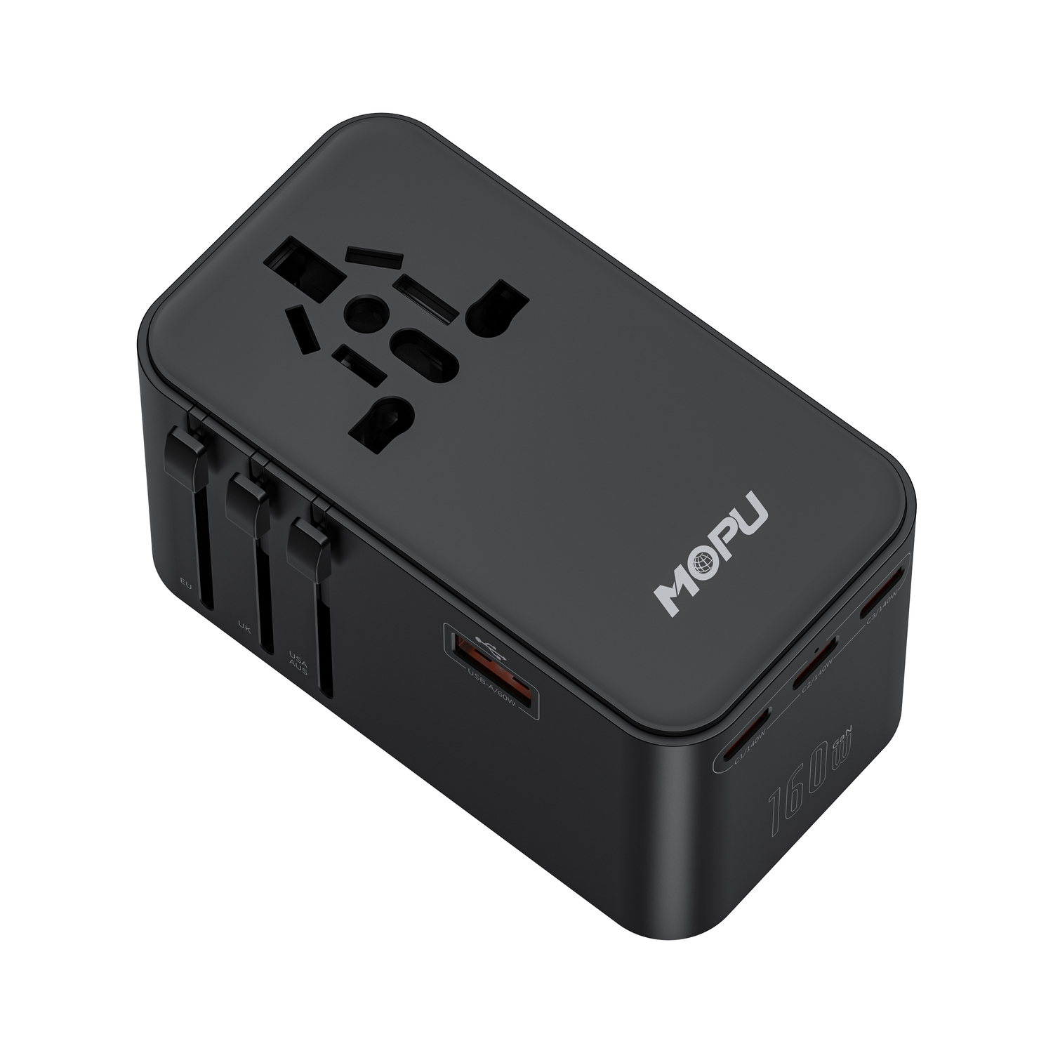 MOPU TA160 160W GaN Universal Travel Adapter 3 USB-C & 1 USB-A Worldwide Plug Charger