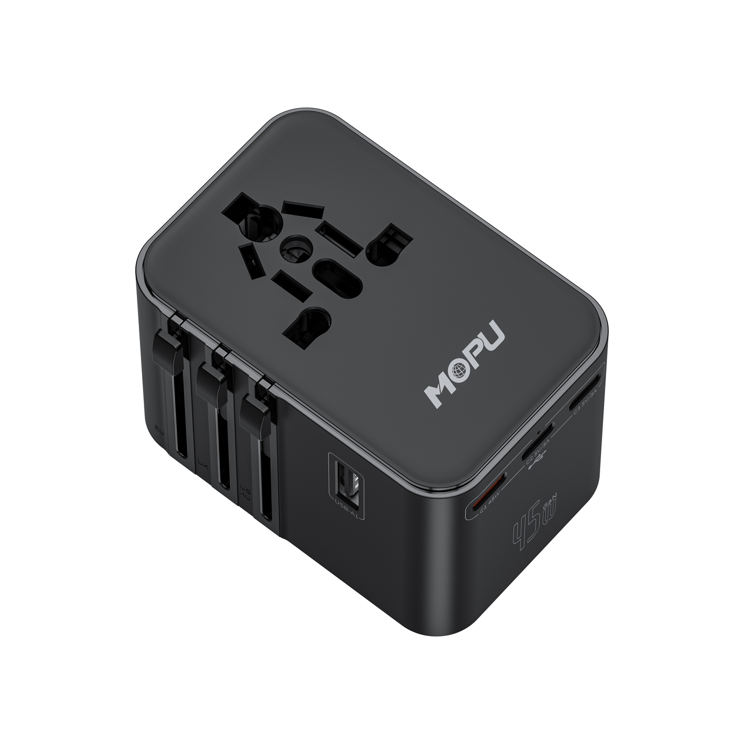 MOPU TA45 45W GaN Universal Travel Adapter 3 USB-C & 2 USB-A Worldwide Plug Charger PD45