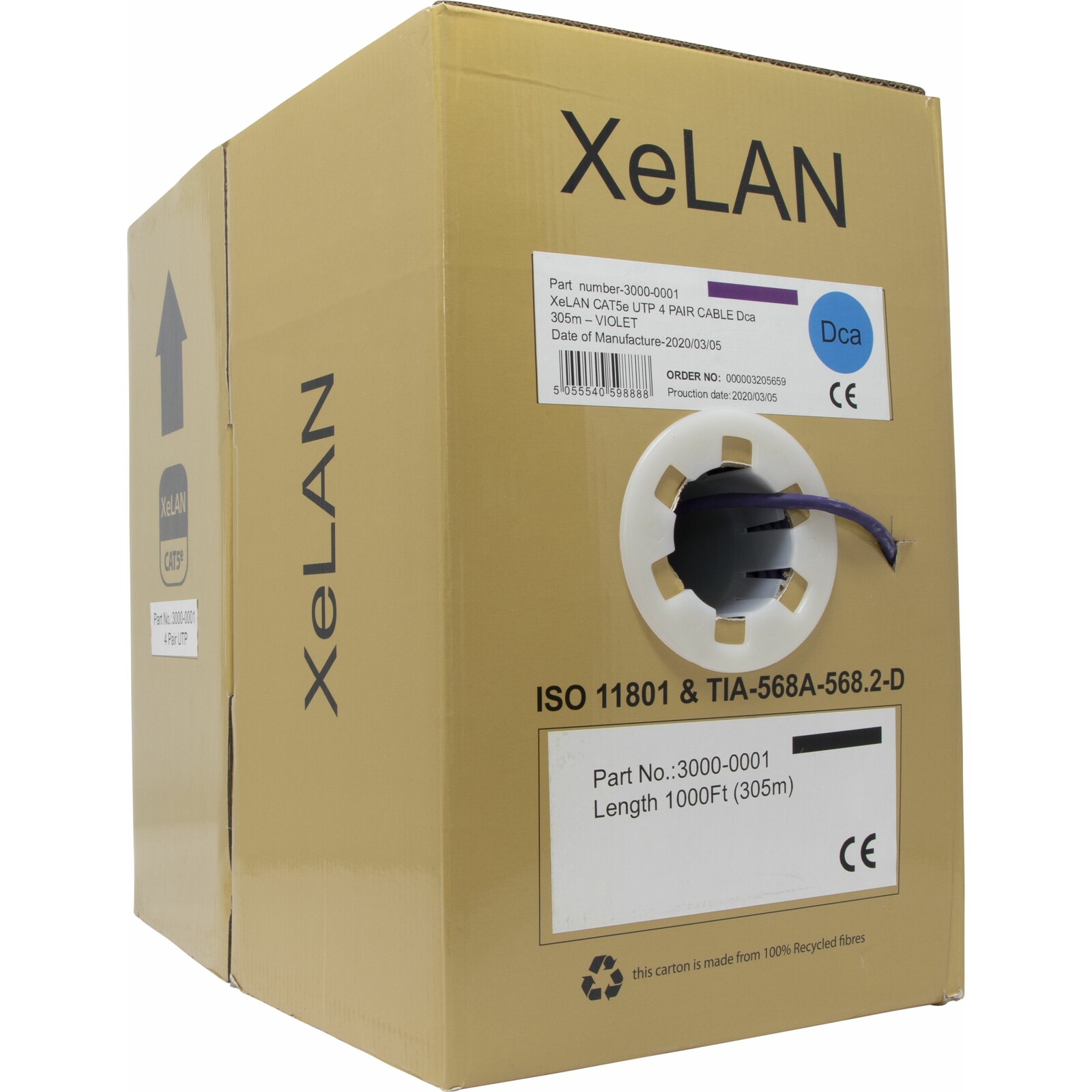 XeLAN Indoor Cat5e Unscreened 4 pair Dca Solid HDPE LSOH 305m - Purple