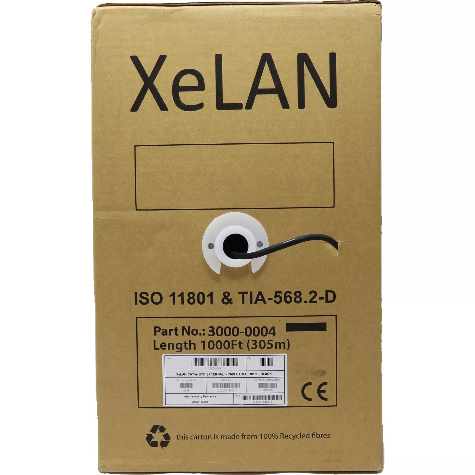 XeLAN 3000-0004 5E Cable U/UTP External Grade PE for CCTV 305m Box - Black
