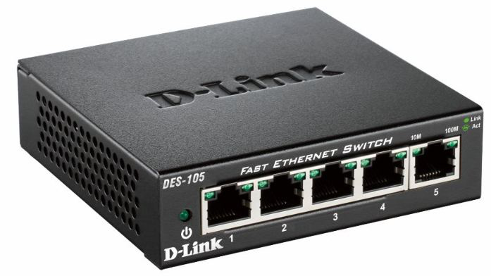 D-Link DES-105 5-Port Fast Ethernet Switch - EU Plug