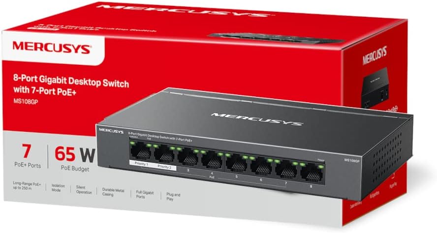 MERCUSYS 8-Port Gigabit Desktop Switch with 7-Port PoE+, PoE Power Budget 65W by TP-link