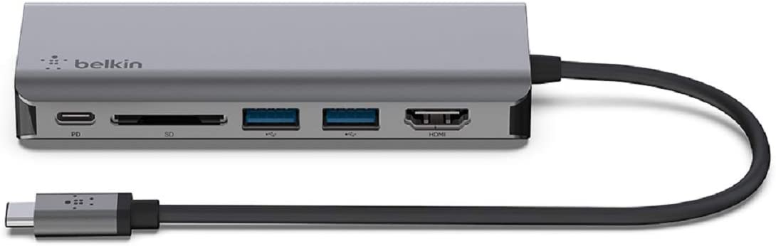 Belkin USB C Hub 6-in-1 MultiPort Adapter Dock with 4K HDMI for MacBook Pro, Air, iPad Pro, XPS