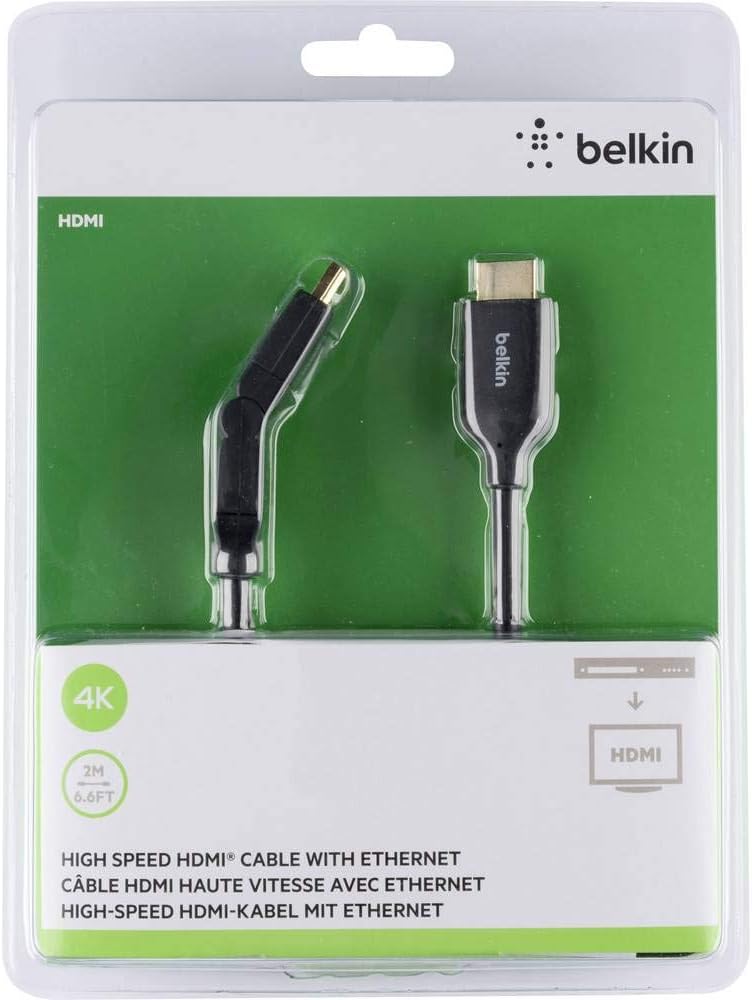Belkin 2m High Speed HDMI Cable with Ethernet Gold Plated 180 Degree 4K - Balck