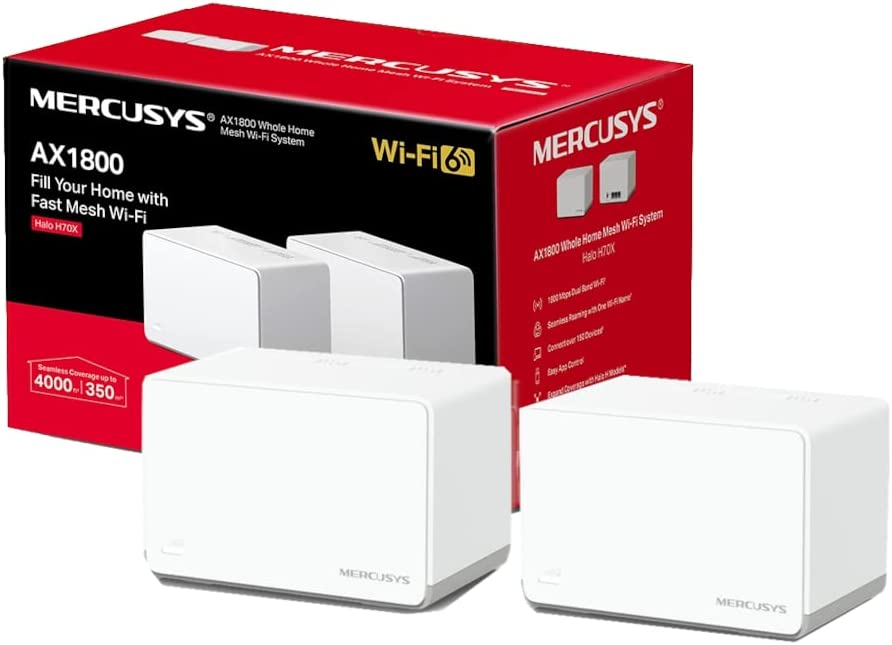 Mercusys Halo H70X AX1800 Whole Home Mesh Wi-Fi 6 Dual Band SystemUK 2-pack