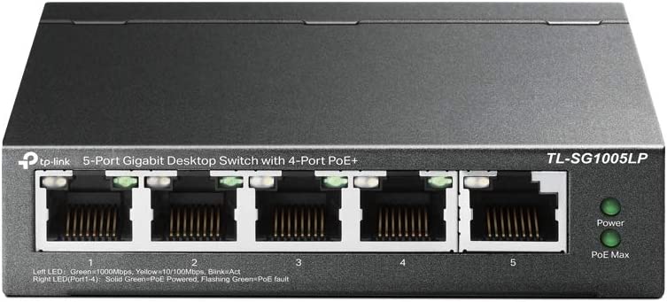 TL-link TL-SG1005LP 5-Port Gigabit Desktop PoE Switch with 4-Port PoE+ Fanless 40W UK