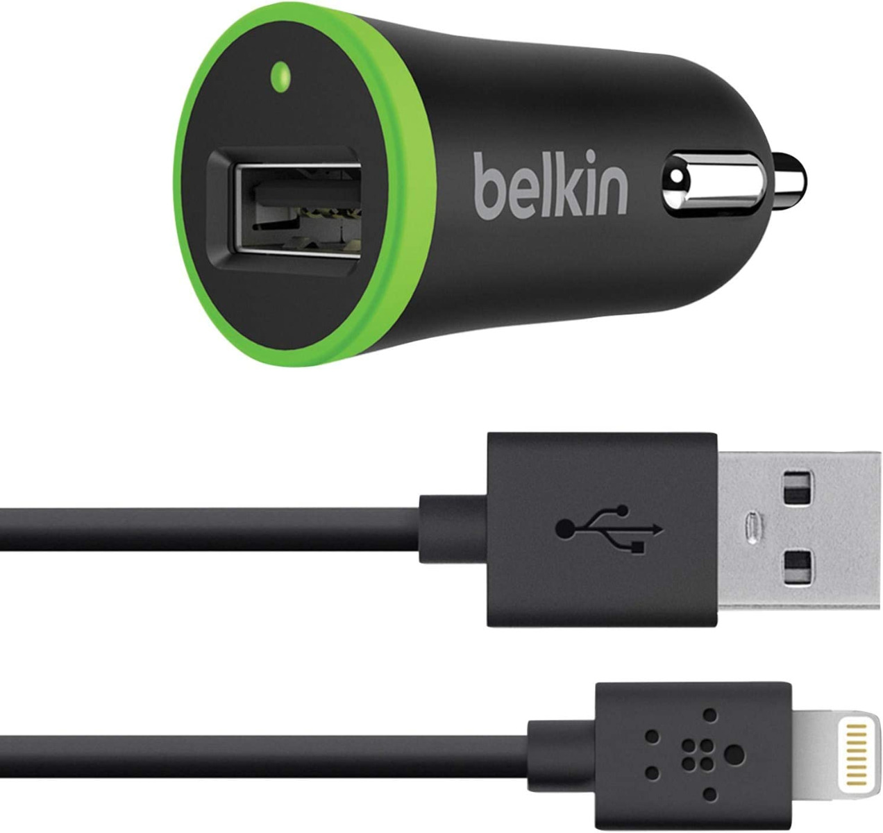 Belkin 2.1AMP 10W iPhone iPad Car Charger with Lightning to USB Cable 1.2m Black