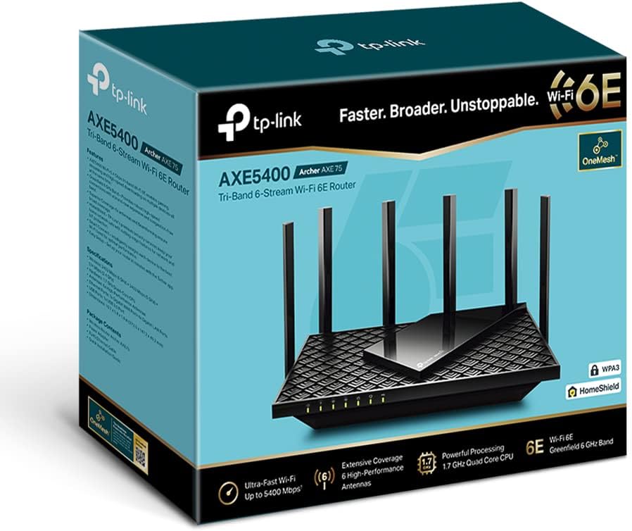 TP-Link Archer AXE75 AXE5400 Tri-Band Gigabit Wi-Fi 6E Router OneMesh UK - Refurbished