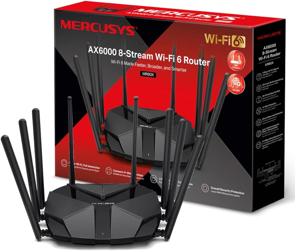 Mercusys MR90X AX6000 Dual-Band 8-Stream Wi-Fi 6 Router, Quad-core 1.6 GHz by TP-Link