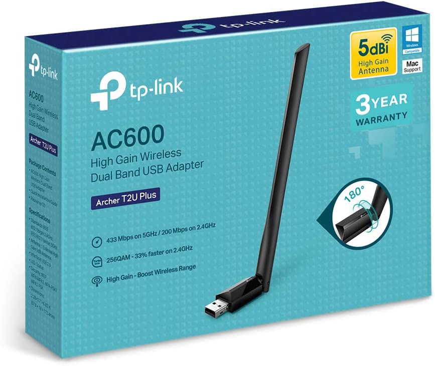TP-Link Archer T2U Plus AC600 High Gain Dual Band USB WiFi Adapter