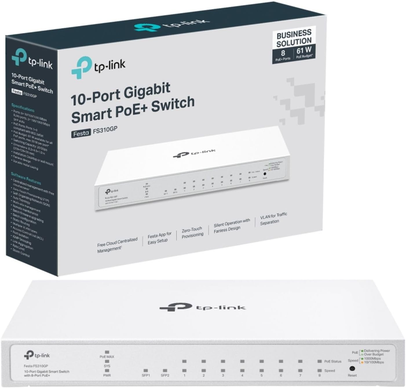 TP-Link Festa FS310GP 10-Port Gigabit Smart Switch with 8-Port PoE+ Cloud Manage
