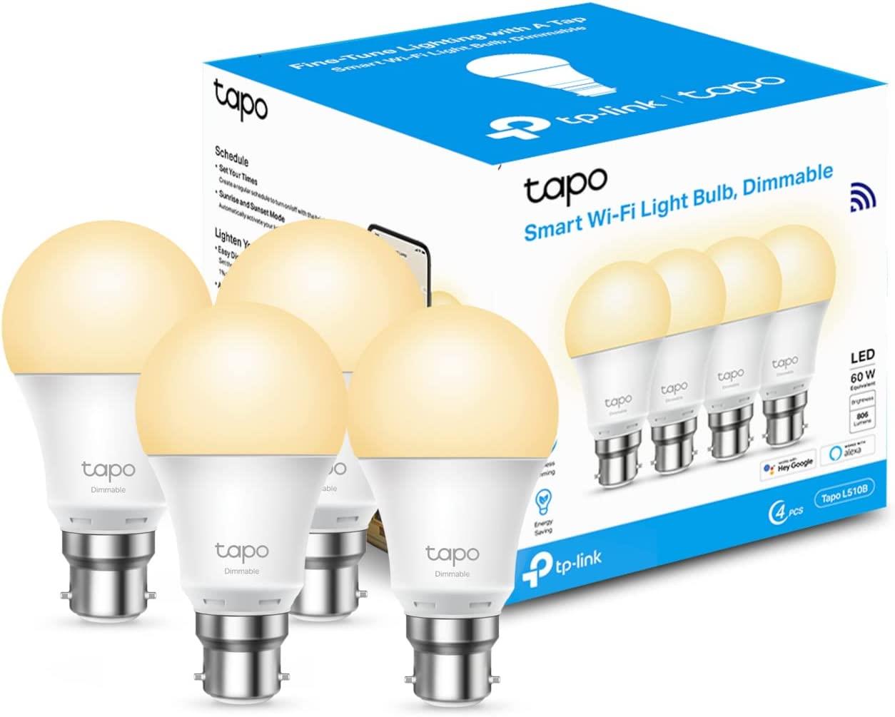 TP-Link Tapo L510B(4-pack) Smart Wi-Fi Light Bulb, Dimmable, B22, 8.7 W