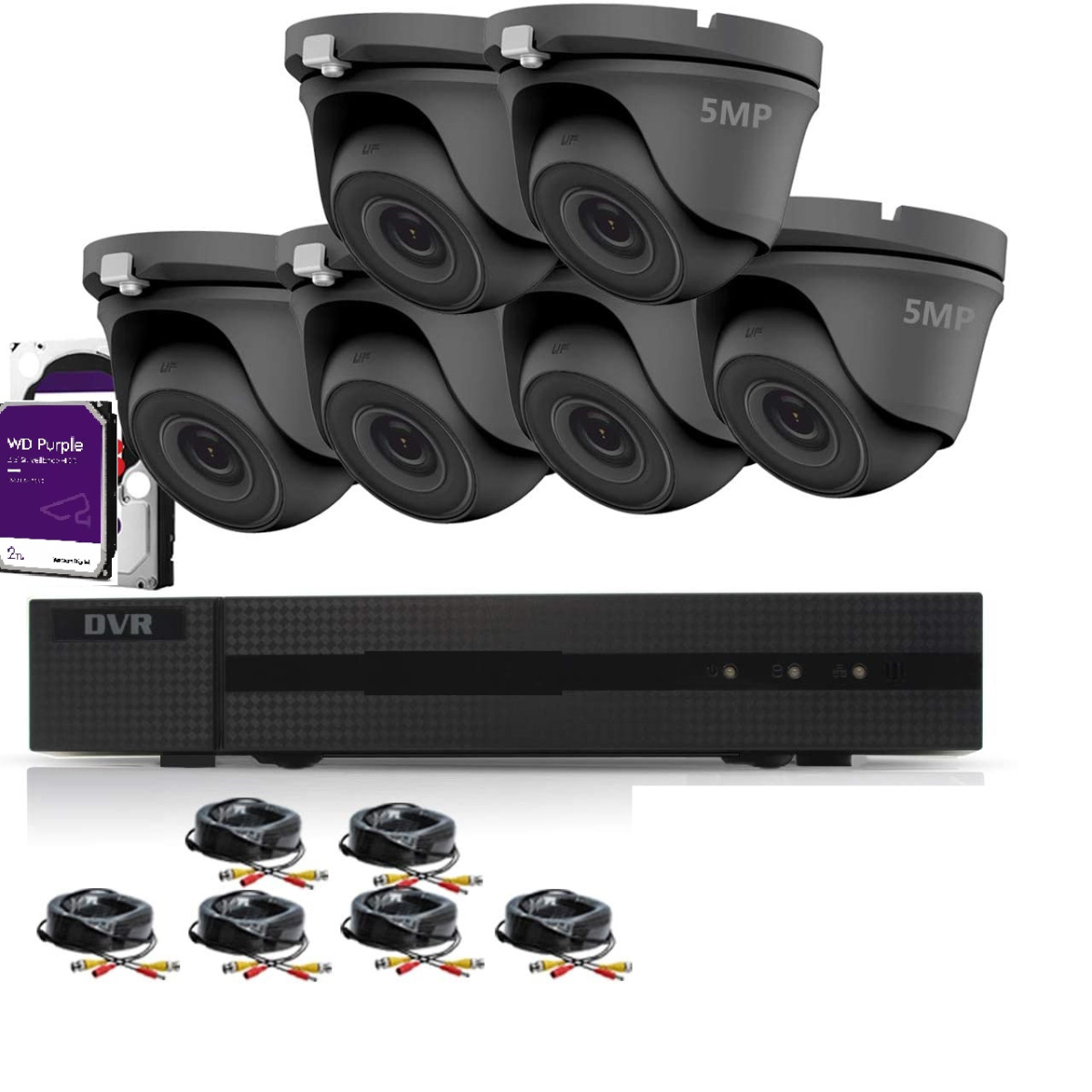5MP HiLook 6 Grey Eyeball camera Kit with 2TB Storage Drive