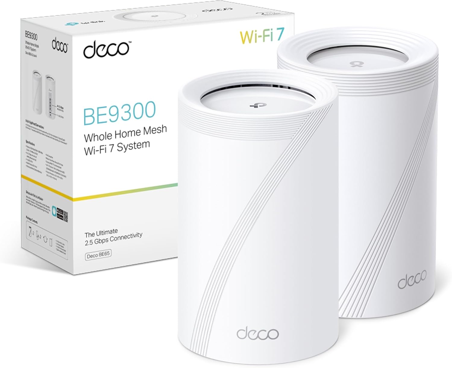 TP-Link Deco BE65 BE9300 Tri-Band Whole Home Mesh WiFi 7 System 9.3 Gbps 2 Pack