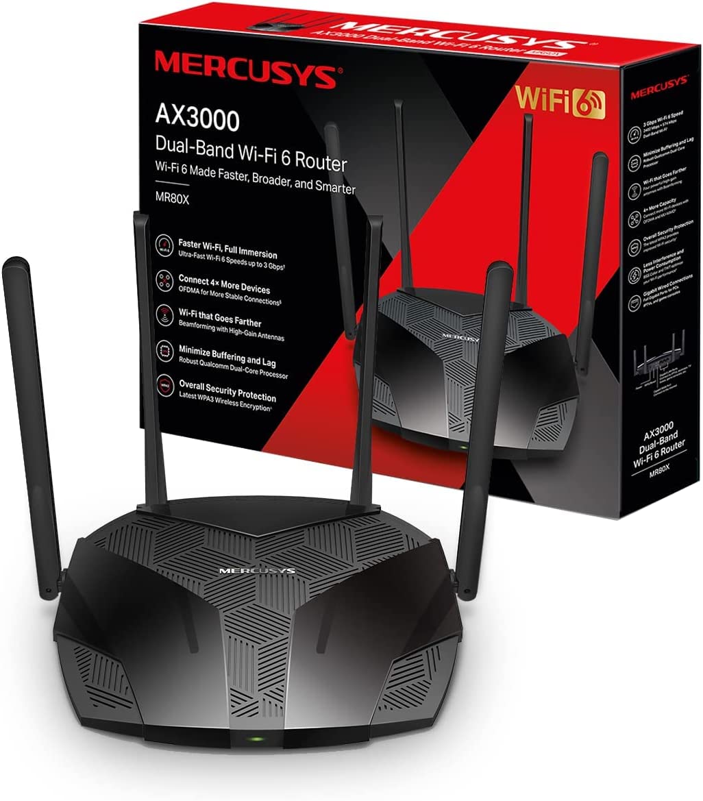MERCUSYS MR80X AX3000 Dual-Band Wi-Fi 6 Router, Wi-Fi Speed up 2976Mbps Gigabit LAN UK