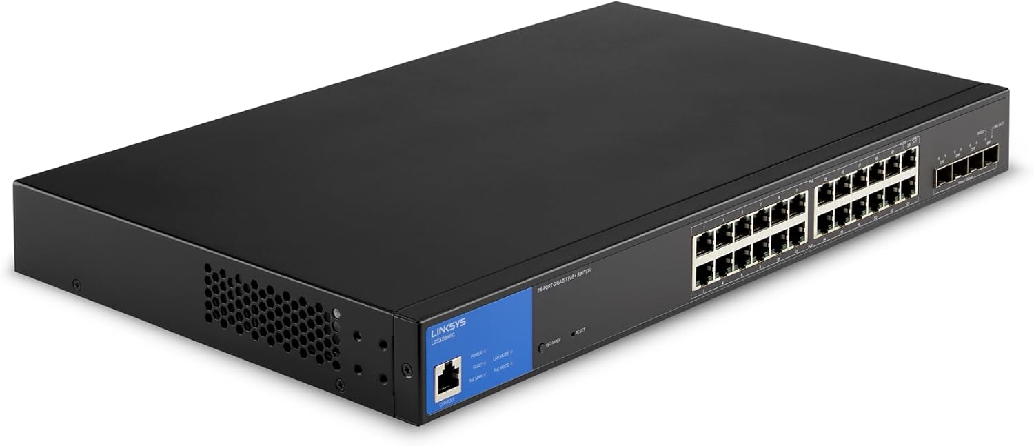 Linksys 24-Port Managed Gigabit PoE+ Switch with 4 10G SFP+ Uplinks 410W