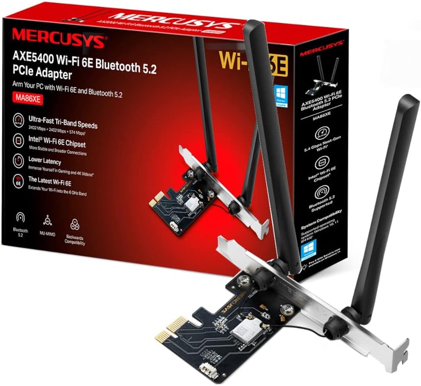 Mercusys AXE5400 Tri-Band Wi-Fi 6E Bluetooth 5.2 PCIe Adapter By TP-Link