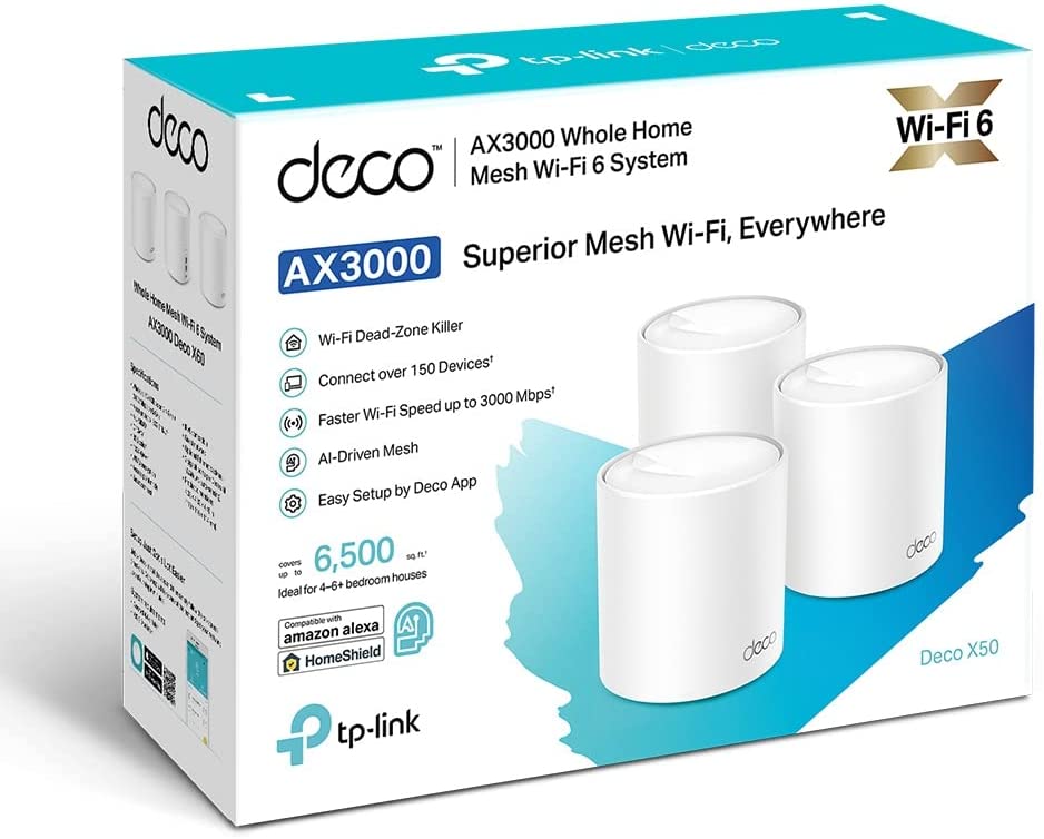 TP-Link Deco X50 AX3000 Whole Home AI-Driven Mesh Wi-Fi 6 System, Dual-Band Gigabit Ports Pack of 3