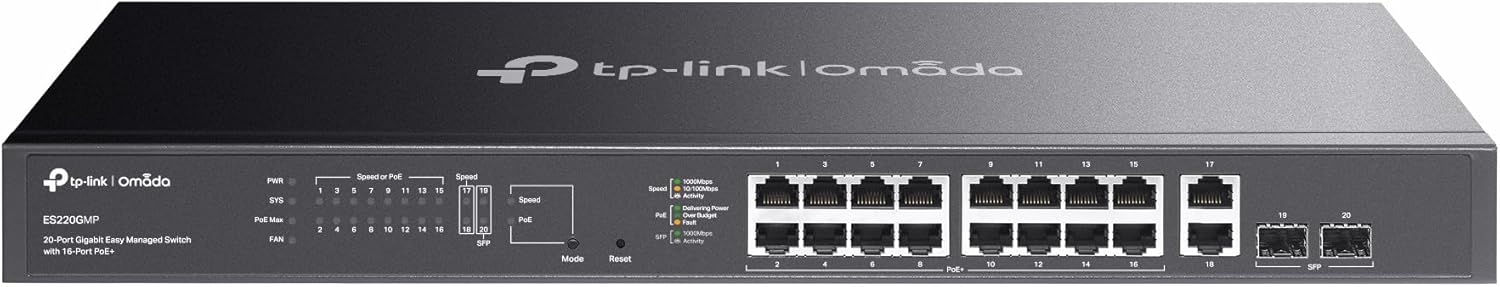 TP-Link ES220GMP Omada 20-Port Gigabit Easy Managed Switch with 16-Port PoE+