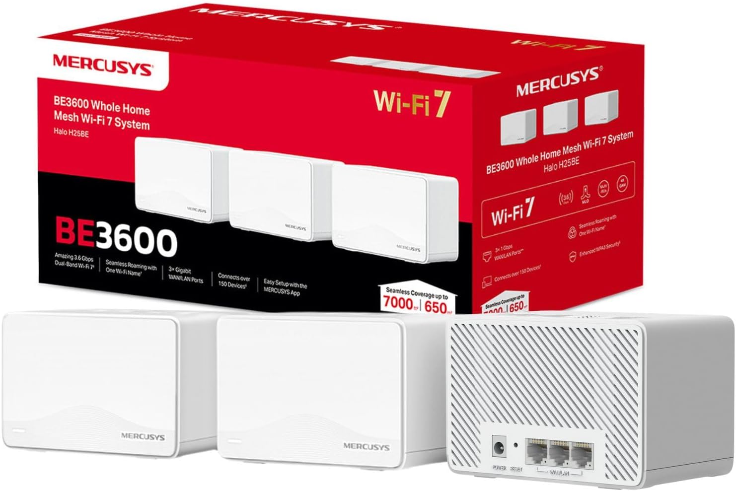 MERCUSYS Halo H25BE(3-pack) BE3600Mbps Whole Home Mesh WiFi 7 System Gigabit