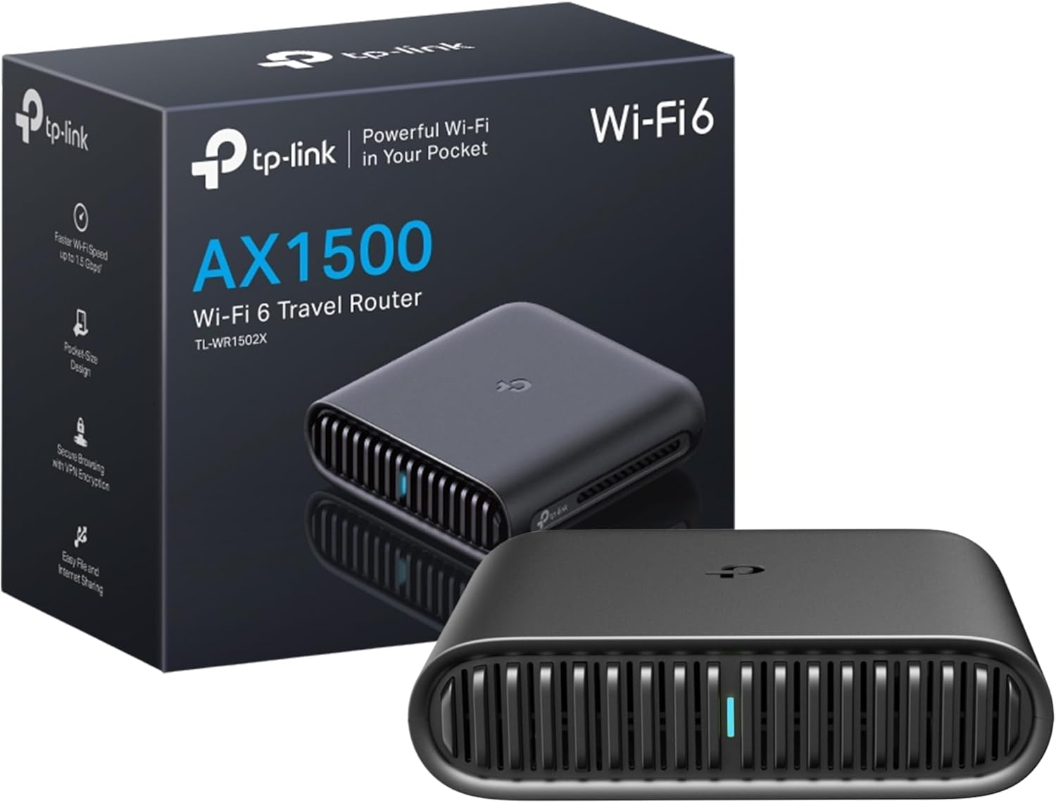 TP-Link TL-WR1502X Portable Router WiFi 6 AX1500Mbps, Mini Travel Router VPN Router