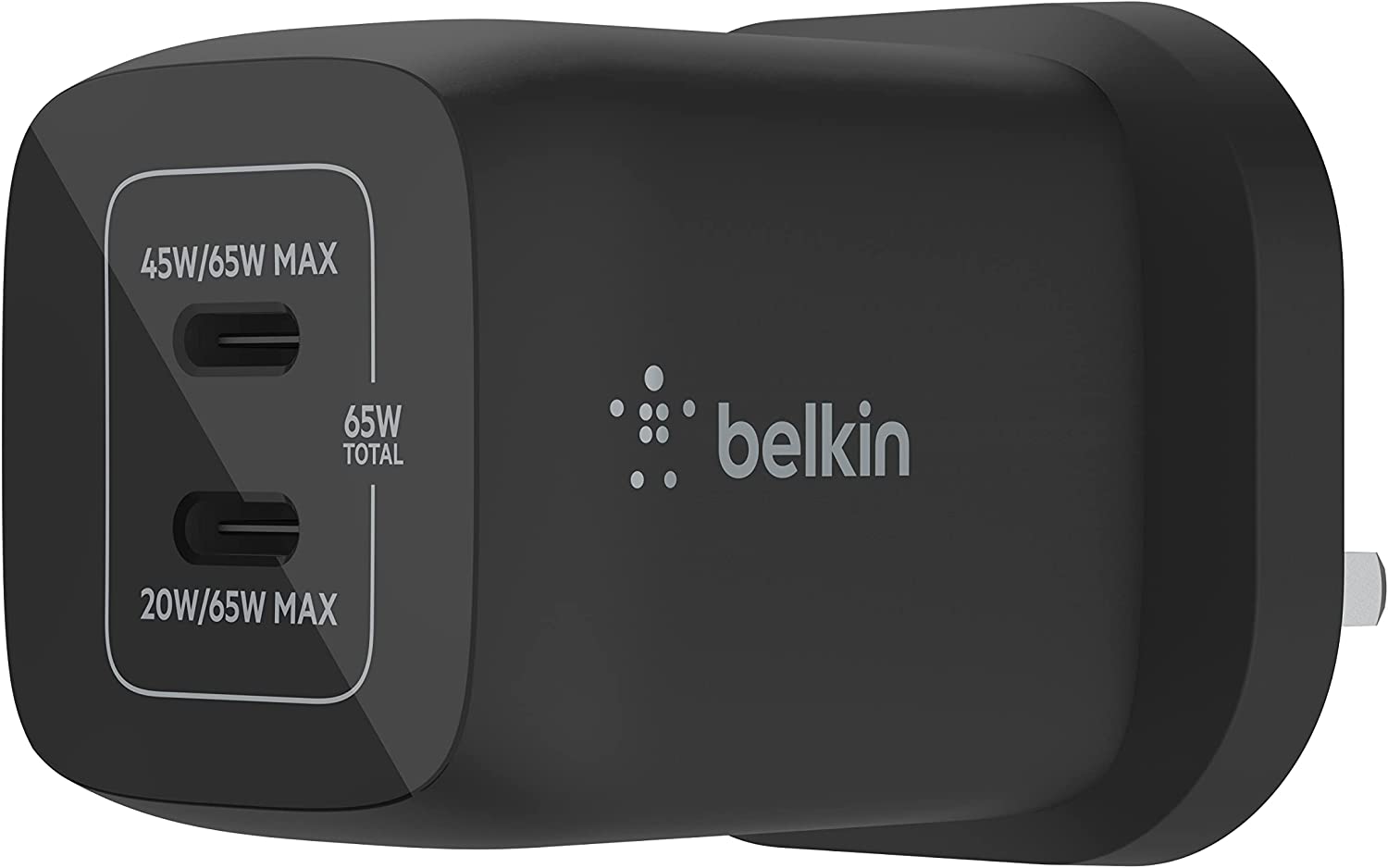 Belkin 65W Dual USB Type C Wall Charger, 3.0 with GaN for iPhone iPad MacBook Galaxy S23