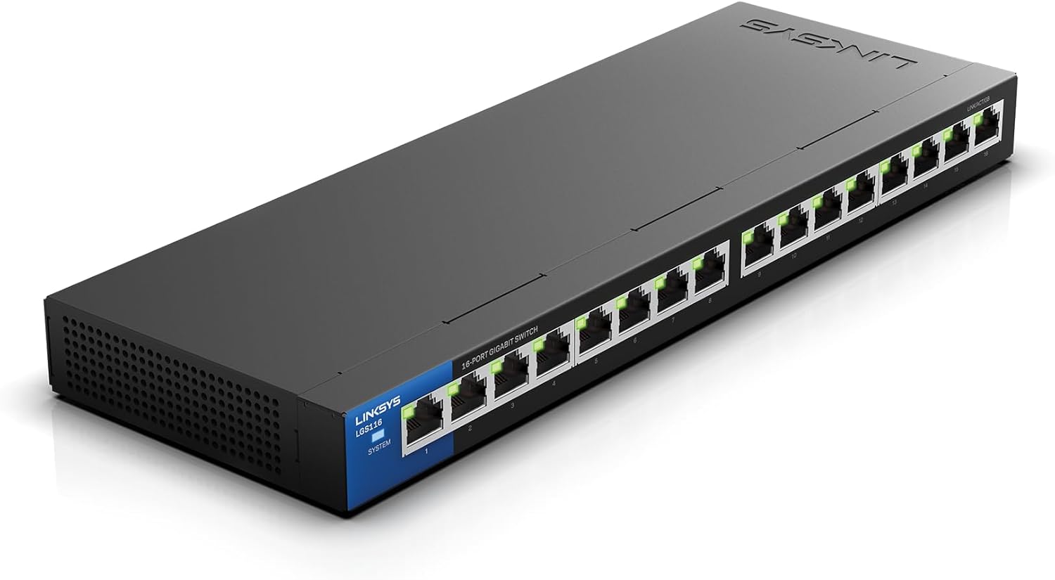 Linksys LGS116P 16 Port Gigabit Unmanaged Network POE Switch with 8 POE+ Ports 80W 
