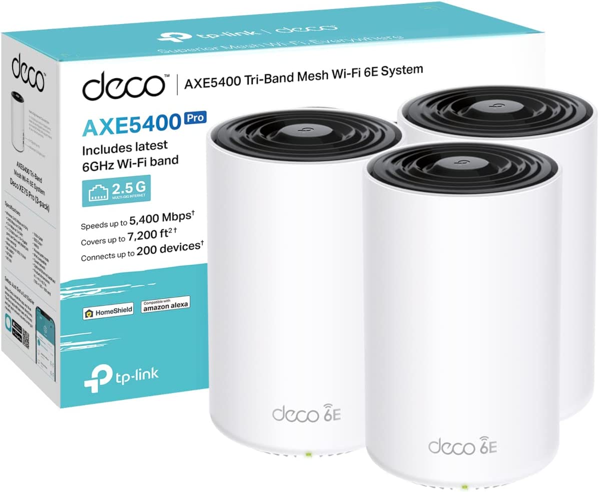 TP-Link Deco XE75 Pro AXE5400 Whole Home Tri-Band Mesh Wi-Fi 6E System 3 Pack UK -Refurbished