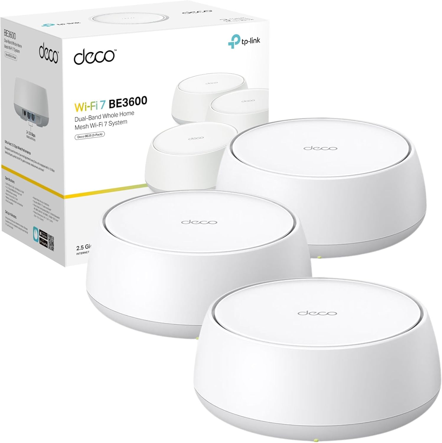 TP-Link Deco BE25(3-pack) Whole Home WiFi 7 Mesh System BE3600Mbps 2.5G Ports AI