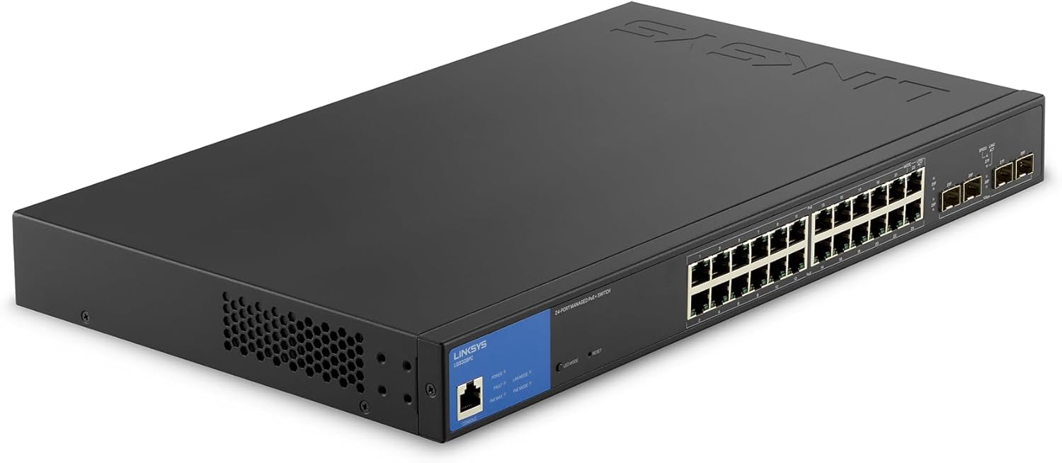 Linksys LGS328PC 24 Port POE POE+ Gigabit Managed Network Switch 4 x 1Gb Uplink SFP Slots 
