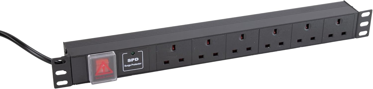 AVA PDU 6 Way 19 Inch PDU Extension Lead for Server Data Cabinet with surge protection 1.5mm -  2M