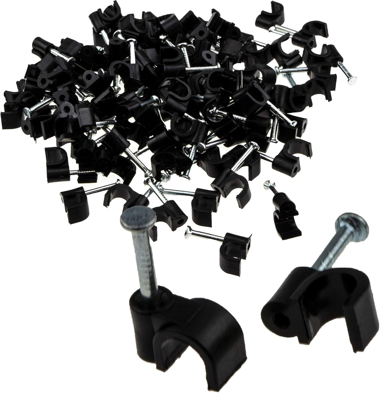 Pace Round Black 5mm Cat5, Alarm Cable Clips Secure Fastenings Cables 100 Pack