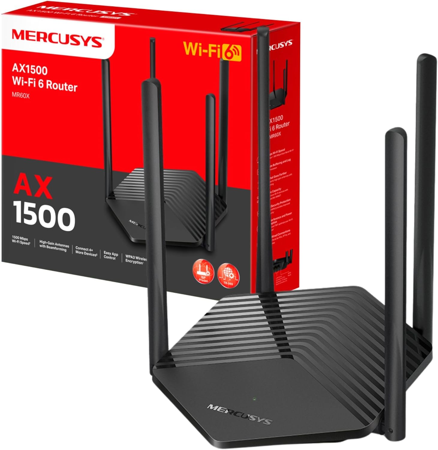 MERCUSYS MR60X Router WiFi 6 AX1500Mbps, Gigabit Ethernet Ports, TP-Link