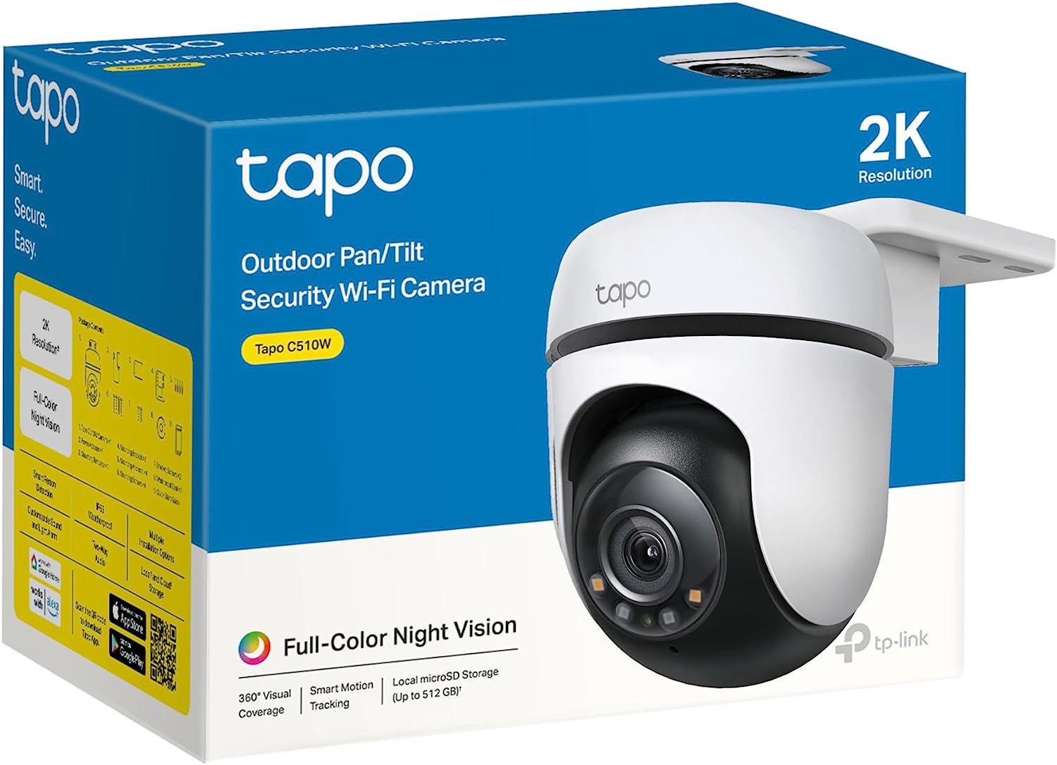 TP-Link Tapo 2K Outdoor Pan/Tilt Security Wi-Fi Camera 360° Motion IP65 C510W UK