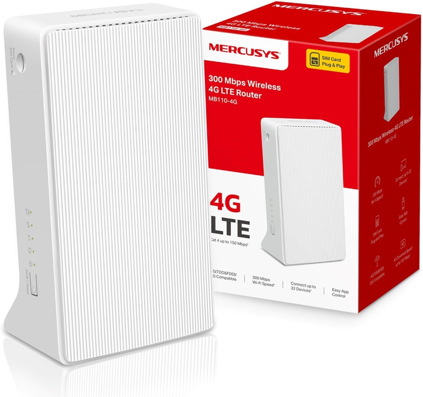 MERCUSYS MB110-4G N300 WiFi 4G Router with Sim Slot, Sim Card Router Plug & Play App Control