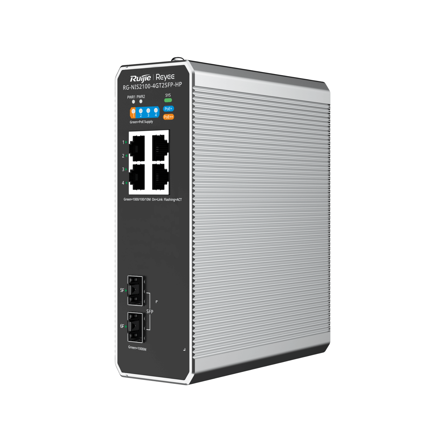 Ruijie Reyee 4-Port RJ45 Gigabit and 2-Port SFP Cloud Managed Industrial Switch, with 3-Port PoE+ and 1-Port PoE++