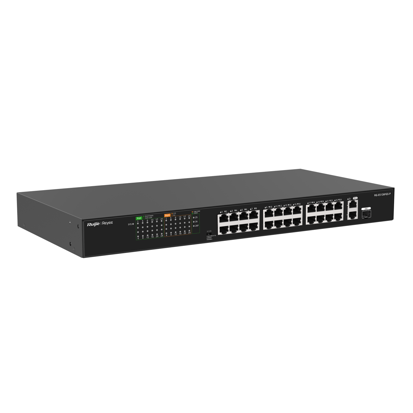 Ruijie Reyee RG-ES126FGS-P, 24-Port 10/100 Mbps with 2-Port Gigabit Unmanaged PoE Switch