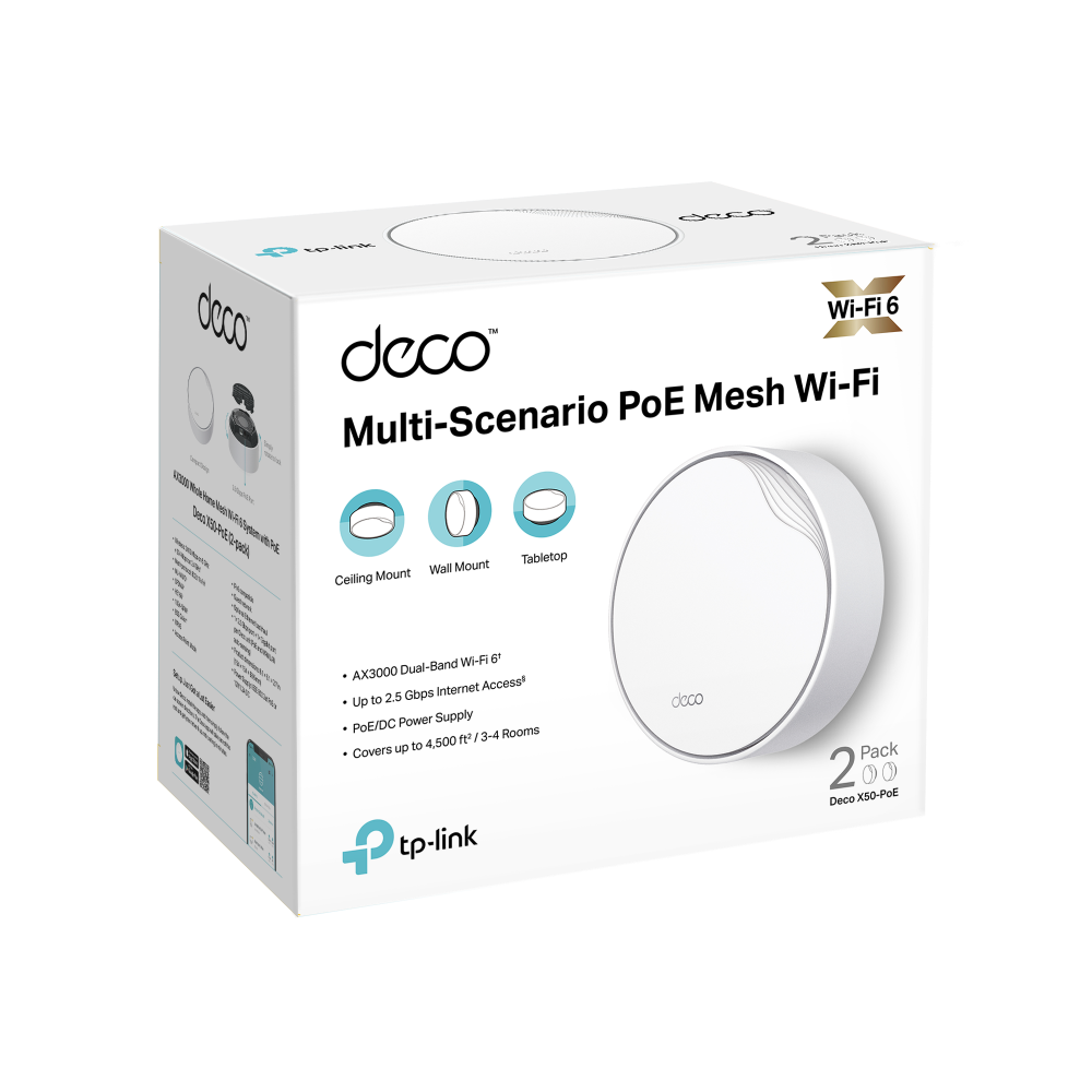 TP-Link Deco X50-PoE AX3000 Whole Home Mesh Wi-Fi 6 with PoE Dual-Band 2 Pack UK