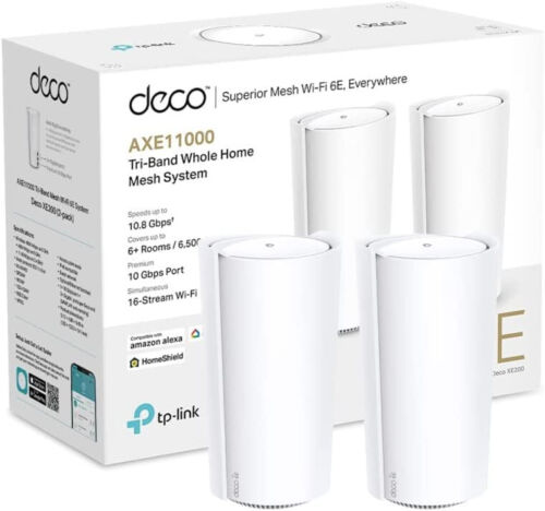 TP-Link Deco XE200 AXE11000 Whole Home Mesh Wi-Fi 6E System, Tri-Band Wi-Fi, Gigabit Ports, AI-Driven Mesh