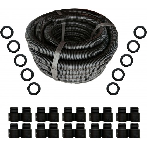 20mm x 10m PVC Contractor Packs of corrugated conduit with 10 Glands – Black 
