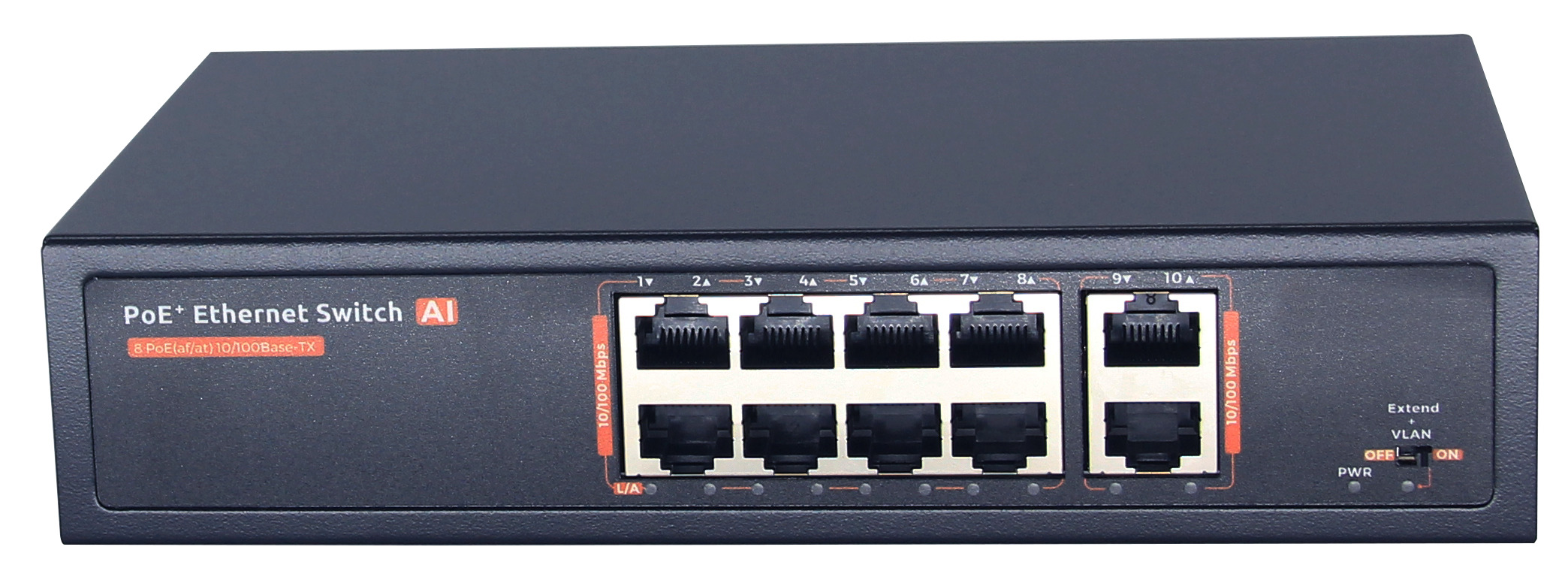 AVA 120W 8-Port 100Mbps PoE CCTV Switch 100m Surge Protection 2KV Plug & Play