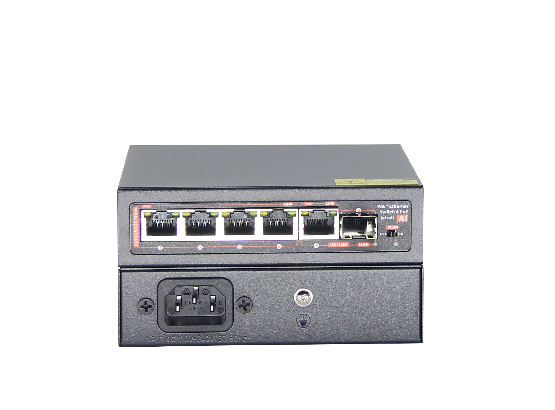 AVA 60W 4-Port 1000Mbps PoE CCTV Switch 250m Surge Protection 4KV Plug & Play