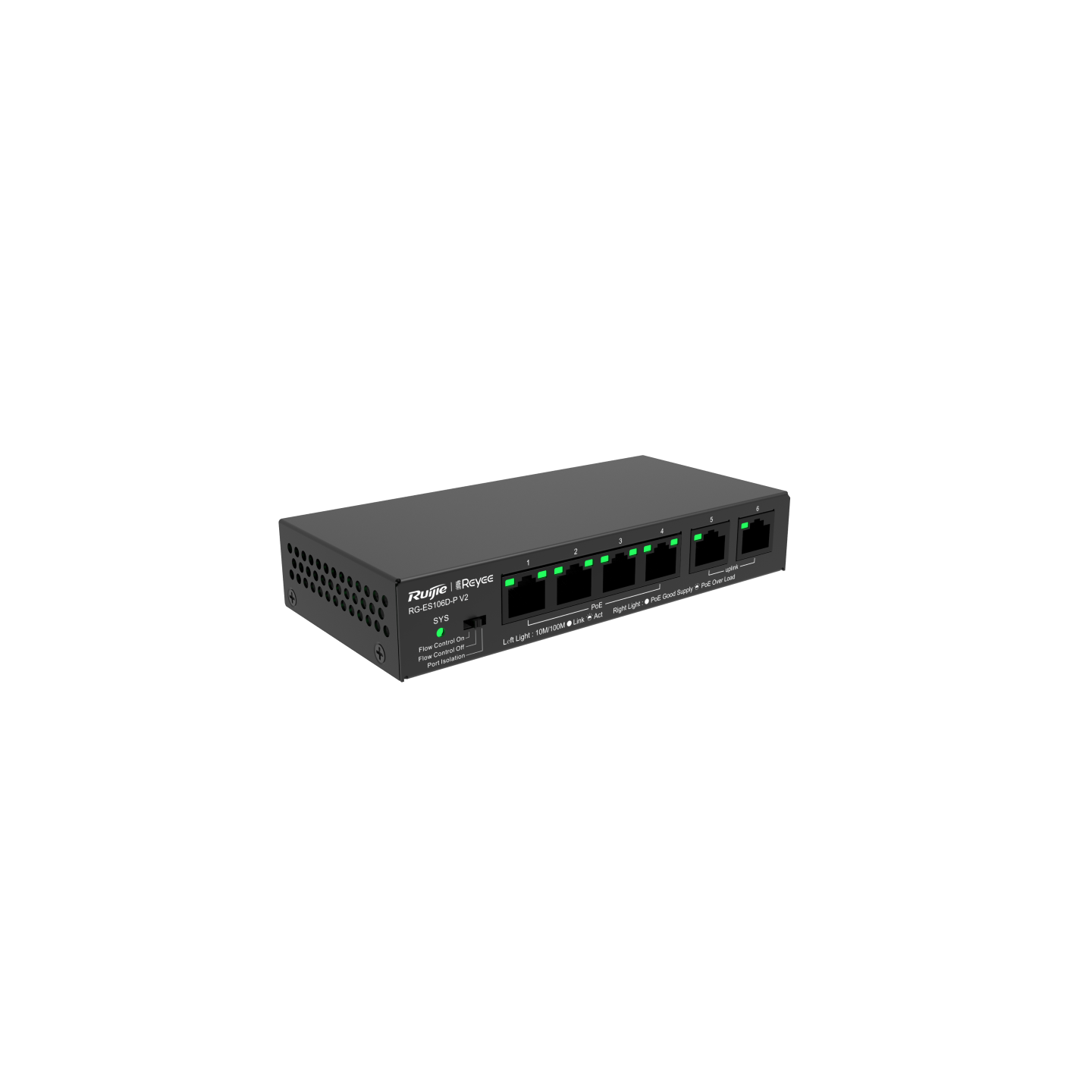 Ruijie Reyee RG-ES106D-P V2, 6-port 10/100Mbps Desktop Unmanaged Switch