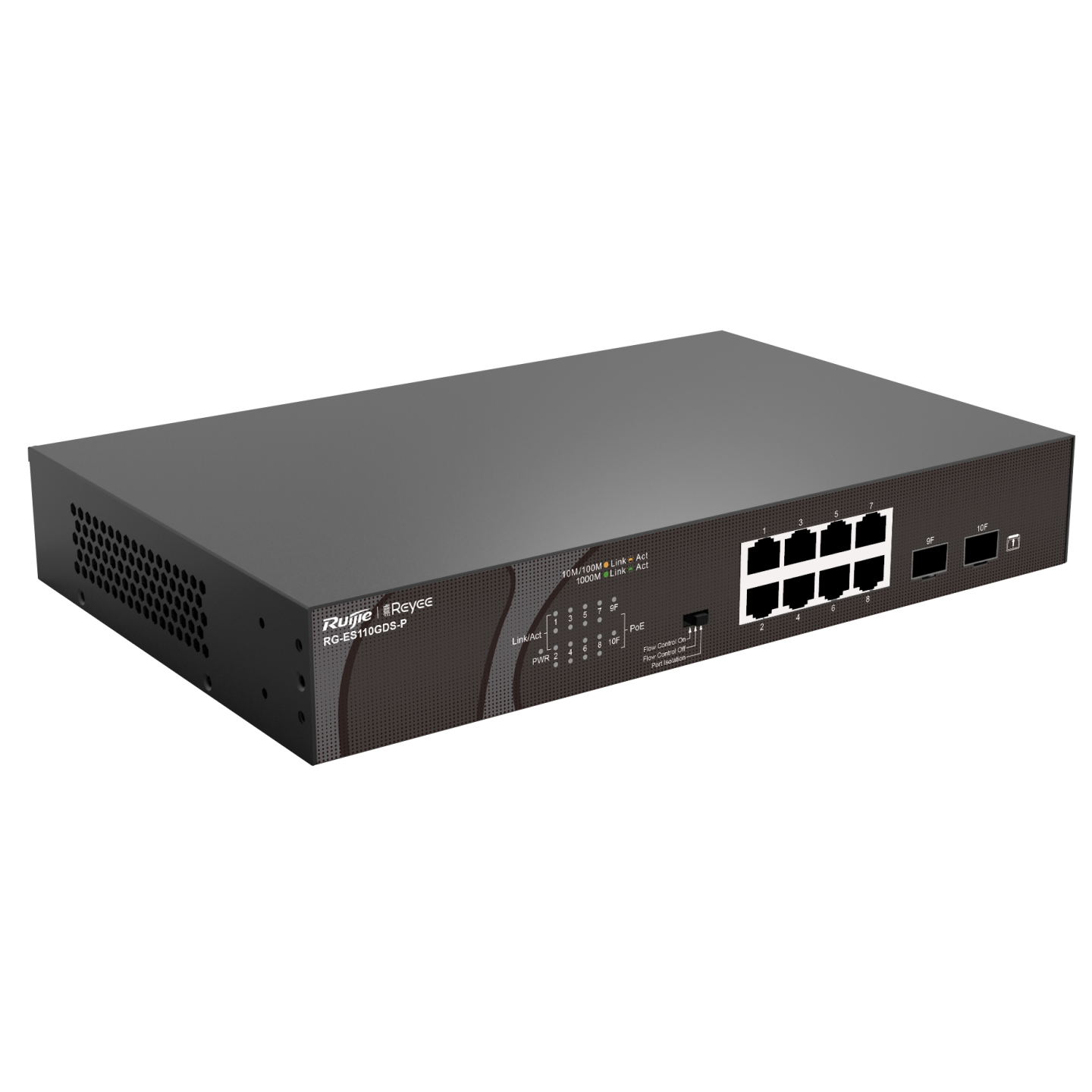 Ruijie Reyee 8xGE PoE/PoE+ Port (120W) and 02xSFP Uplink Port, Unmanaged Desktop Steel Case Switch RG-ES110GDS-P