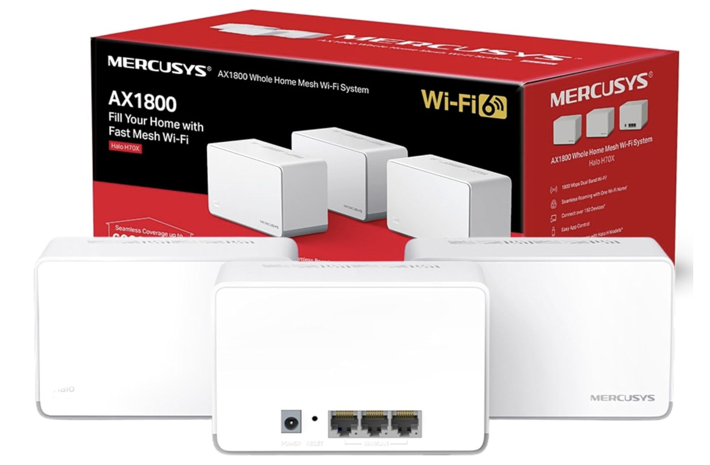 Mercusys Halo H70X AX1800 Whole Home Mesh Wi-Fi 6 Dual Band System UK 3-pack 