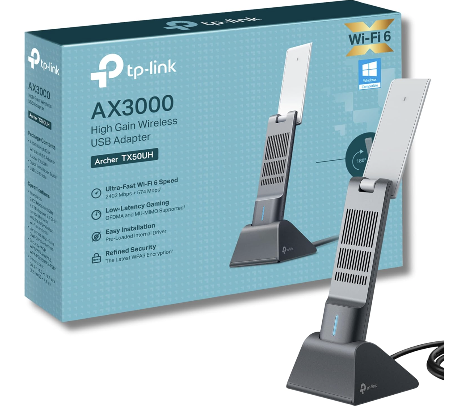 TP-Link Archer TX50UH AX3000 WiFi Dongle, WiFi 6 Dual Band Wireless, Refurbished