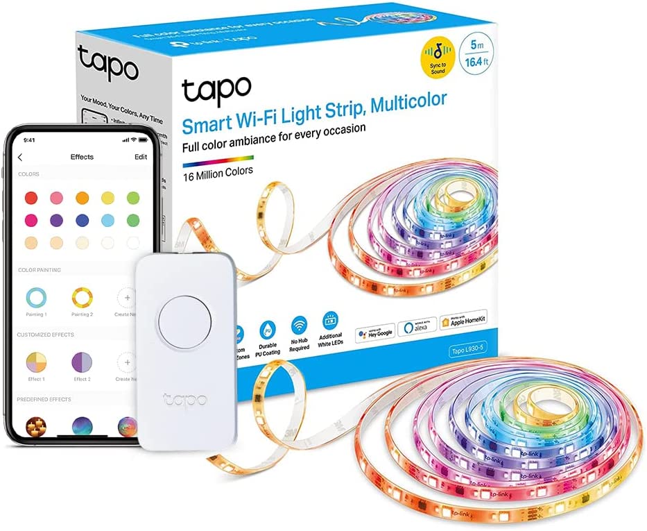 TP-Link Tapo Smart LED Light Strip, 5m, WiFi App Control RGB Multicolour LED