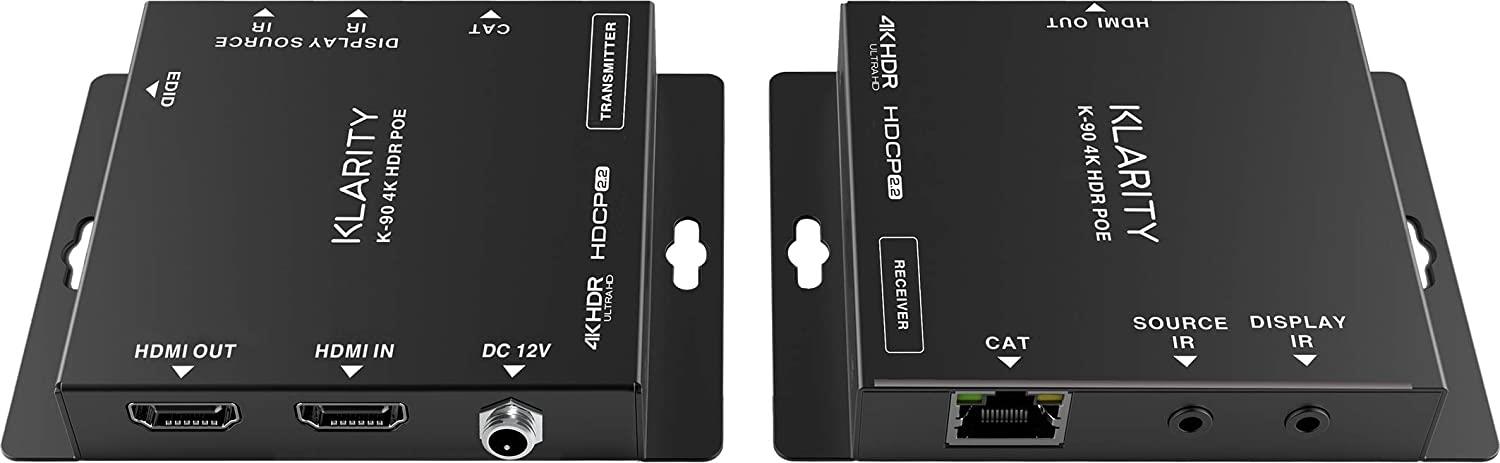 KLARITY K-90 4K HDR POE HDMI 2.0 4K POE Over Single CAT Extender HDMI 90m IR