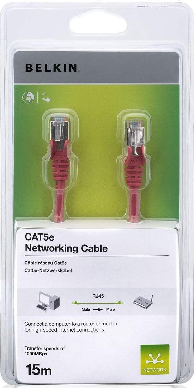 Belkin CAT5e Snagless 15m networking cable Red